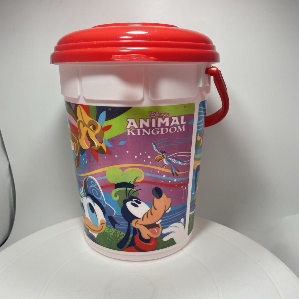 Disney Animal Kingdom Souvenir Popcorn Bucket Mickey Minnie Friends With Lid